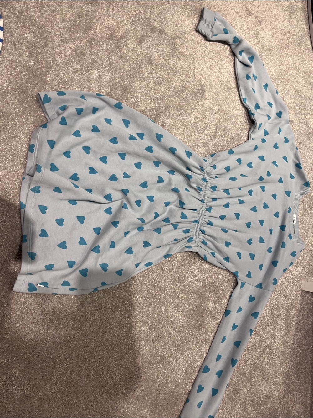 Knot Girls' Light Gray Long Sleeve Dress with Blue Heart Print